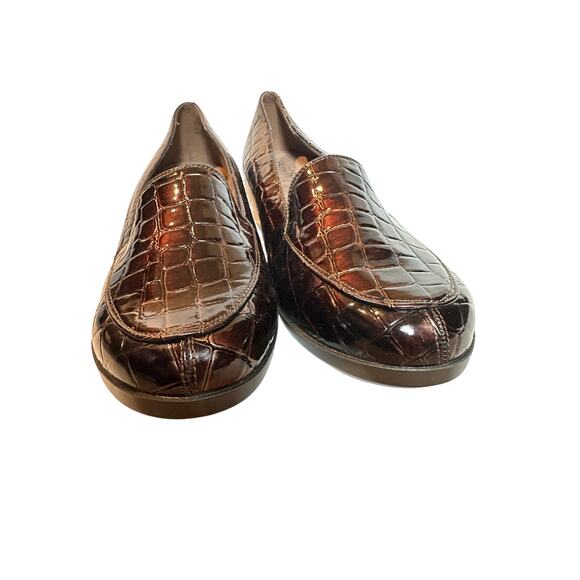 NWOT Aerosoles Size 9.5 Brown Embossed Leather Wedge Loafer Work Closed Toe - Picture 9 of 12